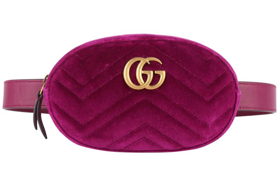 Gucci GG Marmont Belt Bag Matelasse Fuchsia in Velvet with Antique Gold ...