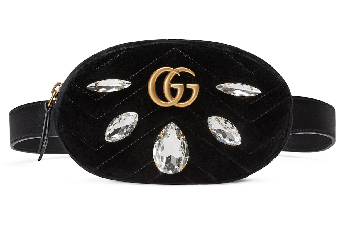 Gucci GG Marmont Belt Bag Velvet Crystal Black
