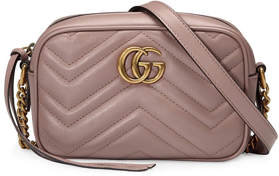 Gucci GG Marmont Bag Matelasse Mini Dusty Pink in Leather Antique Gold-tone - US