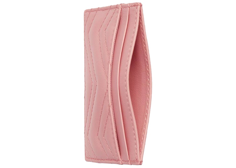 Gucci Marmont Card Case GG 4 Card Slot Pastel Pink in Matelasse