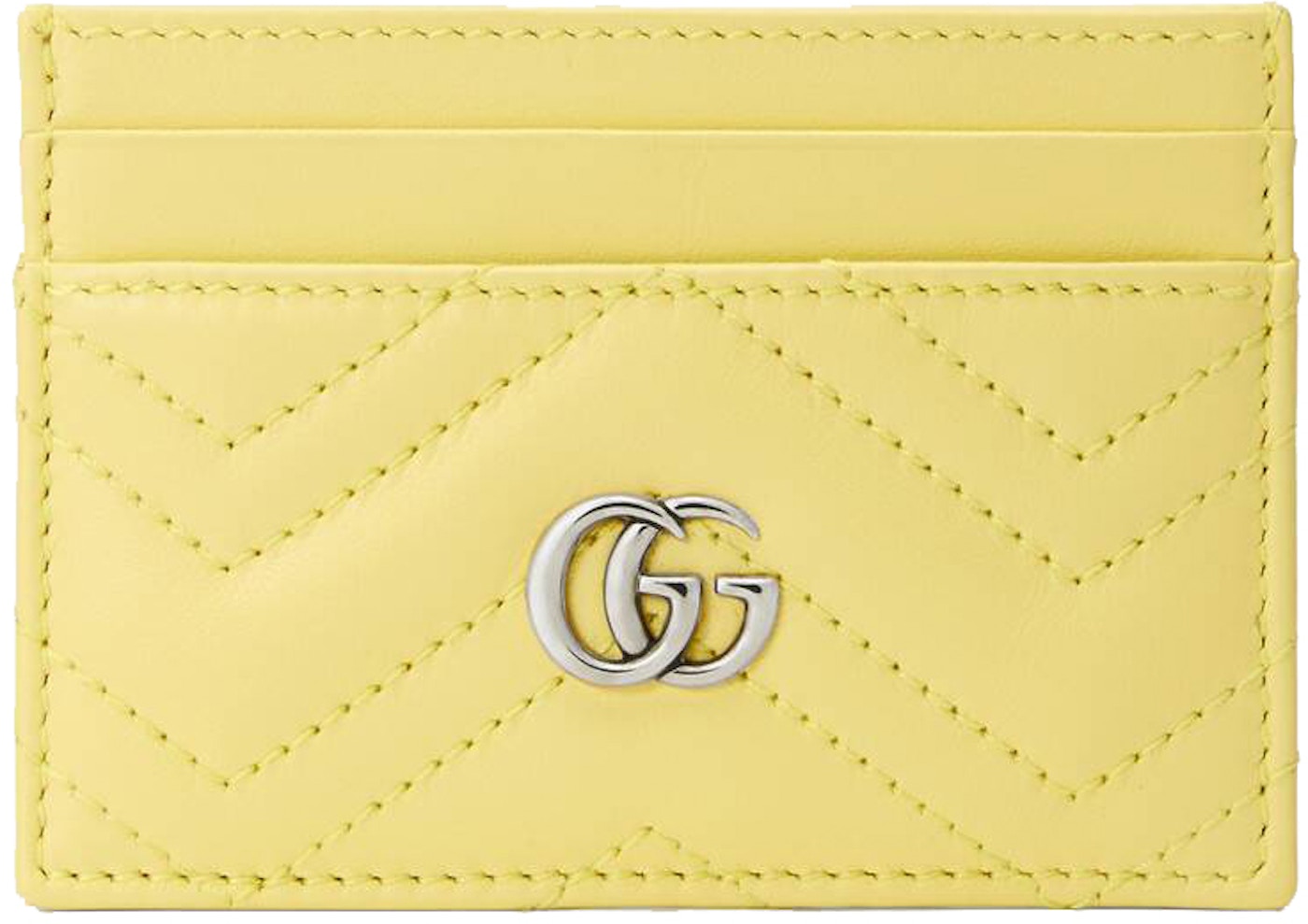 præcedens omhyggeligt undgå Gucci Marmont Card Case GG (4 Card Slot) Pastel Yellow in Matelasse  Calfskin Leather with Palladium-tone