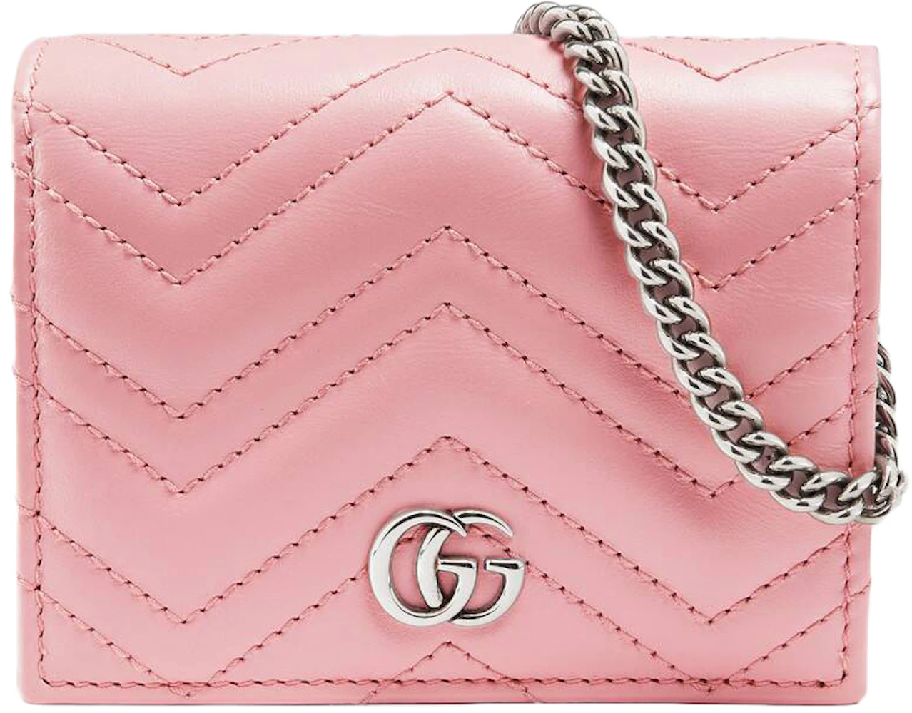 Gucci Marmont Card Case Wallet GG (5 Card Slot) Pastel Pink in Matelasse  Calfskin Leather with Palladium-tone - US