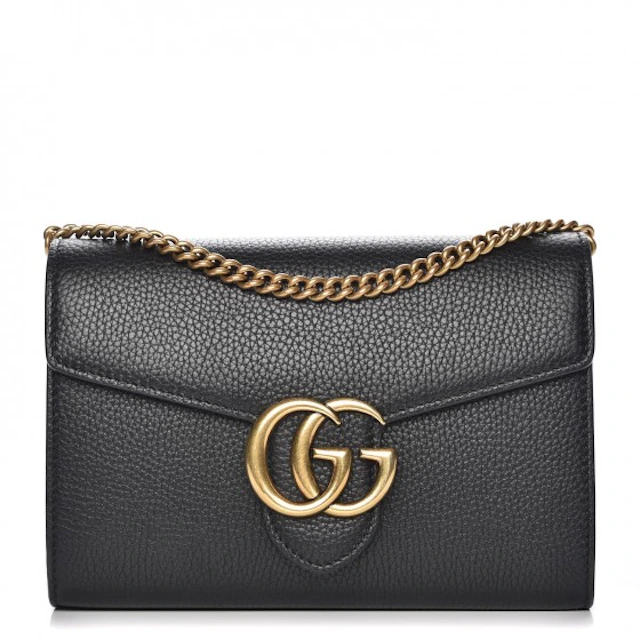 Gucci GG Marmont Chain Wallet Black in Calfskin Leather with Aged