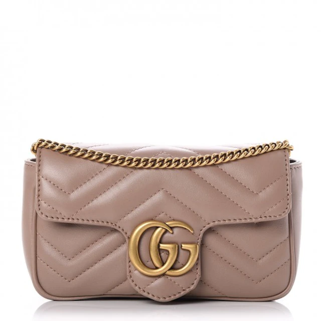 Gucci GG Super Mini Bag Dusty Pink in Leather with ANTIQUE GOLDTONE