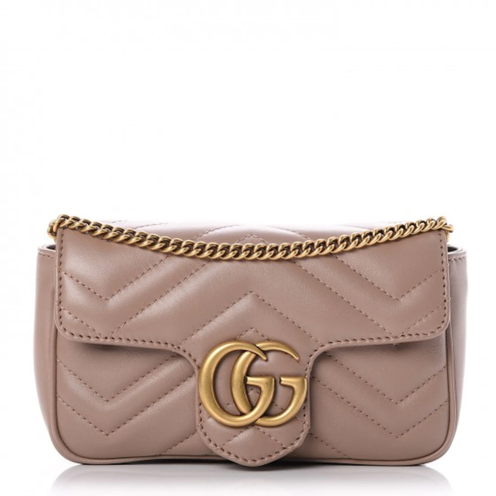 Gucci GG Marmont Matelasse Super Mini Bag Dusty Pink in Leather with ANTIQUE GOLDTONE US
