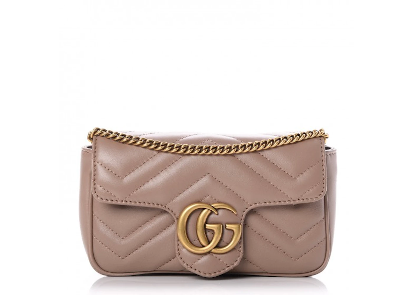 Gucci GG Marmont Matelasse Super Mini Dusty Pink in Leather with ANTIQUE GOLDTONE - US