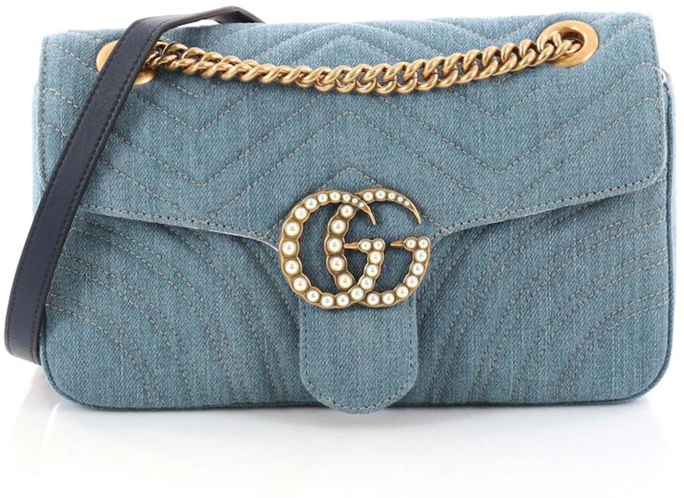 Gucci GG Marmont Shoulder Bag Matelasse Pearly Small Denim in Denim with  Gold-tone - US