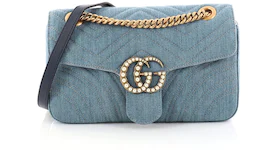 Gucci GG Marmont Shoulder Bag Matelasse Pearly Small Denim