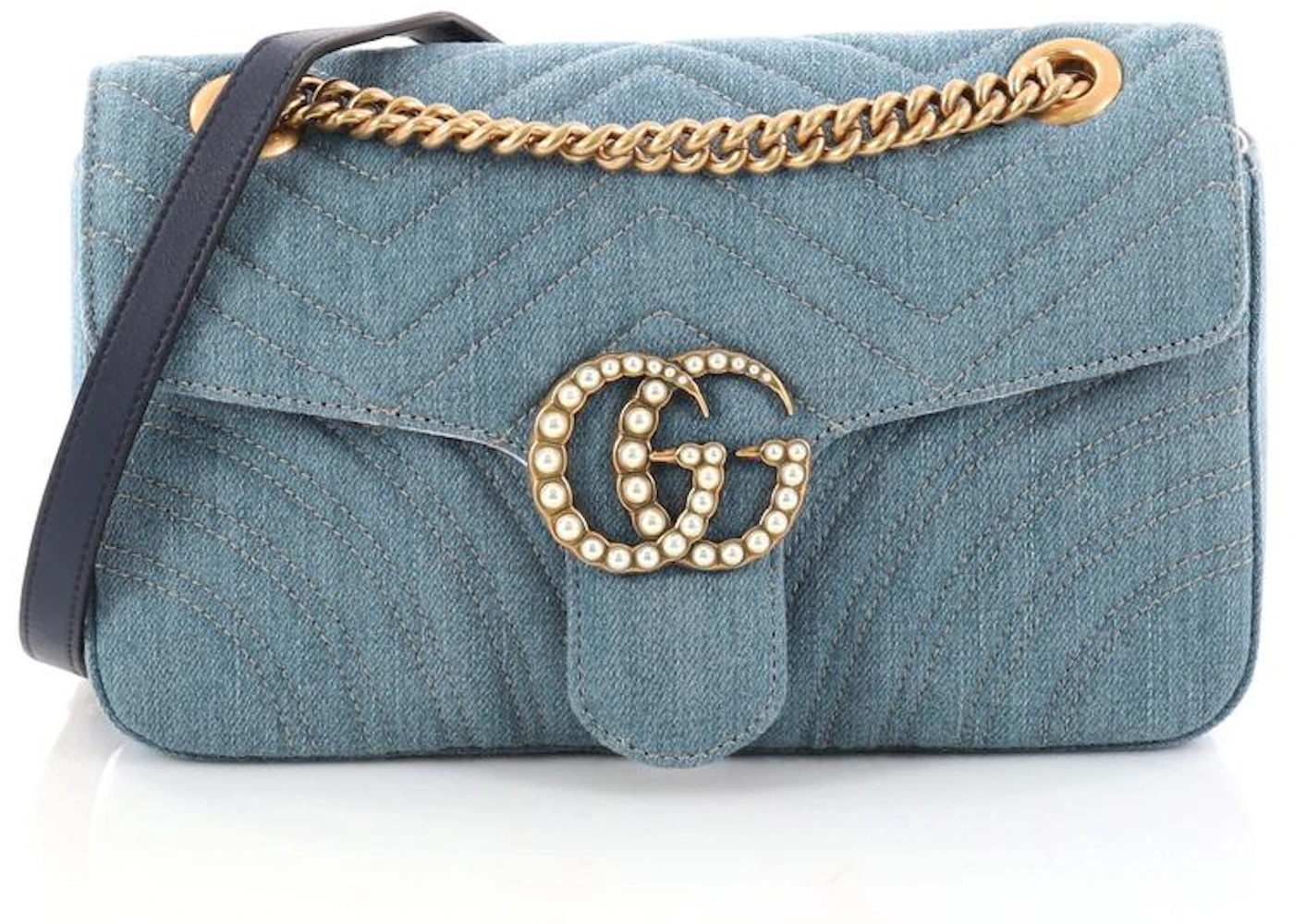Gucci GG Marmont Shoulder Bag Matelasse Pearly Small Denim in Denim ...