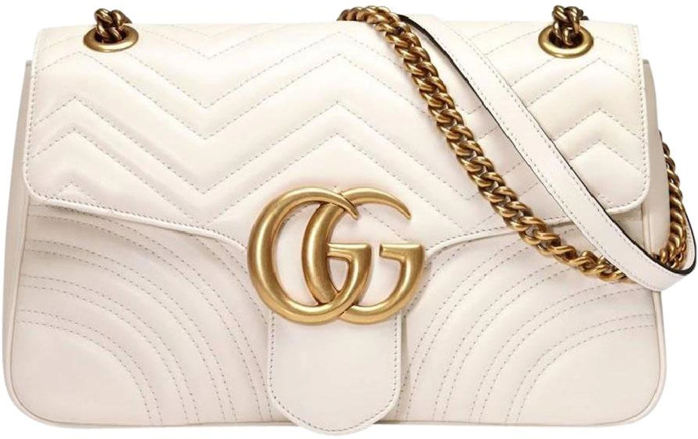 GUCCI Calfskin Matelasse Small GG Marmont Shoulder Bag White