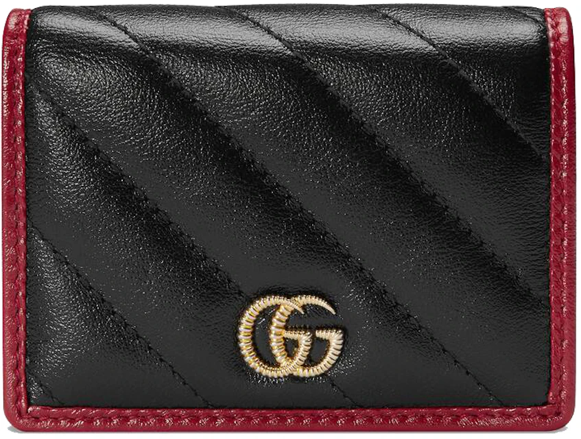 Gucci GG Marmont Card Case Wallet Diagonal Matelasse Black/Cerise in  Leather with Antique Gold-tone - US