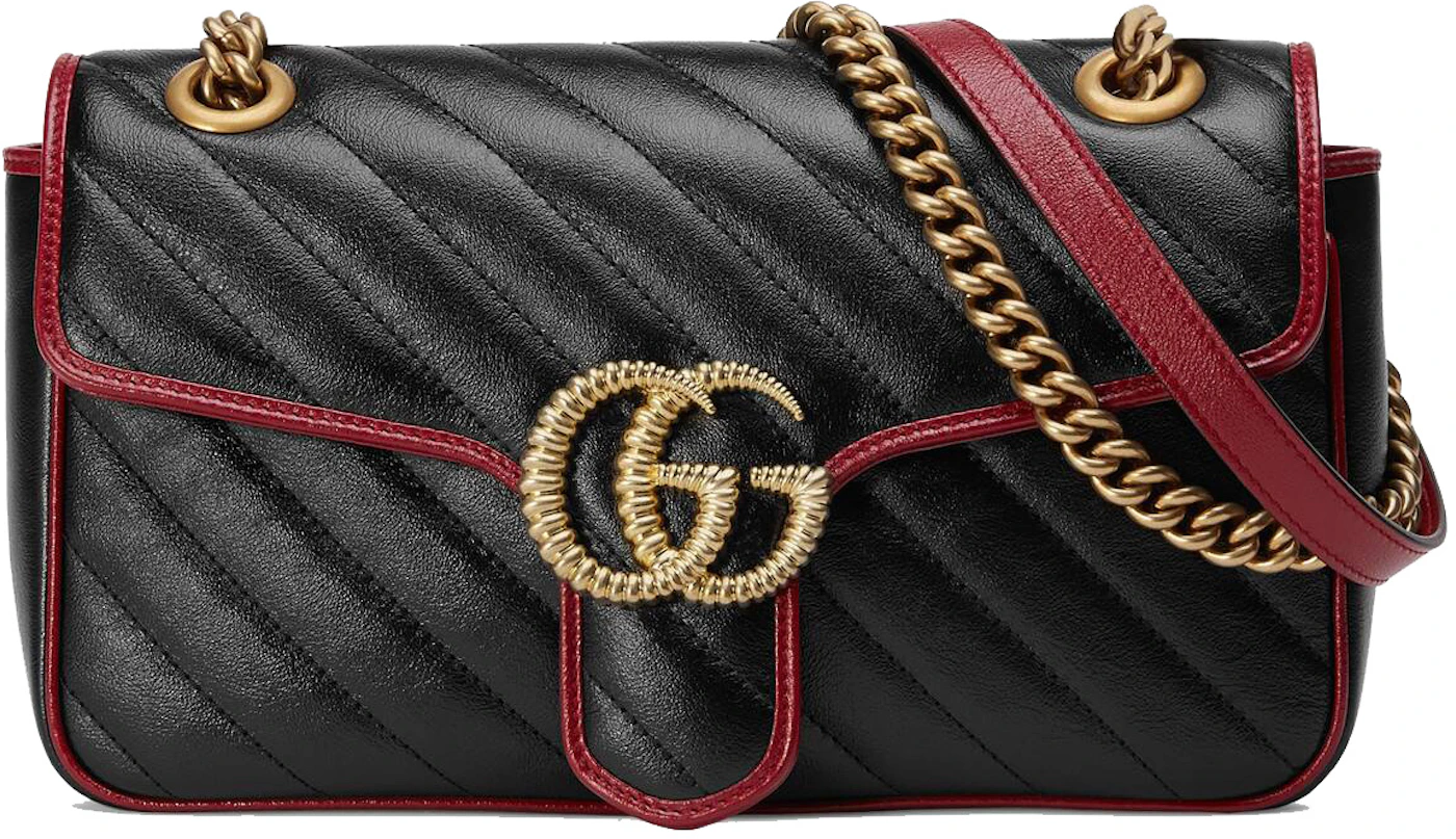 Gucci GG Marmont Shoulder Bag Diagonal Matelasse Small Black in Leather ...