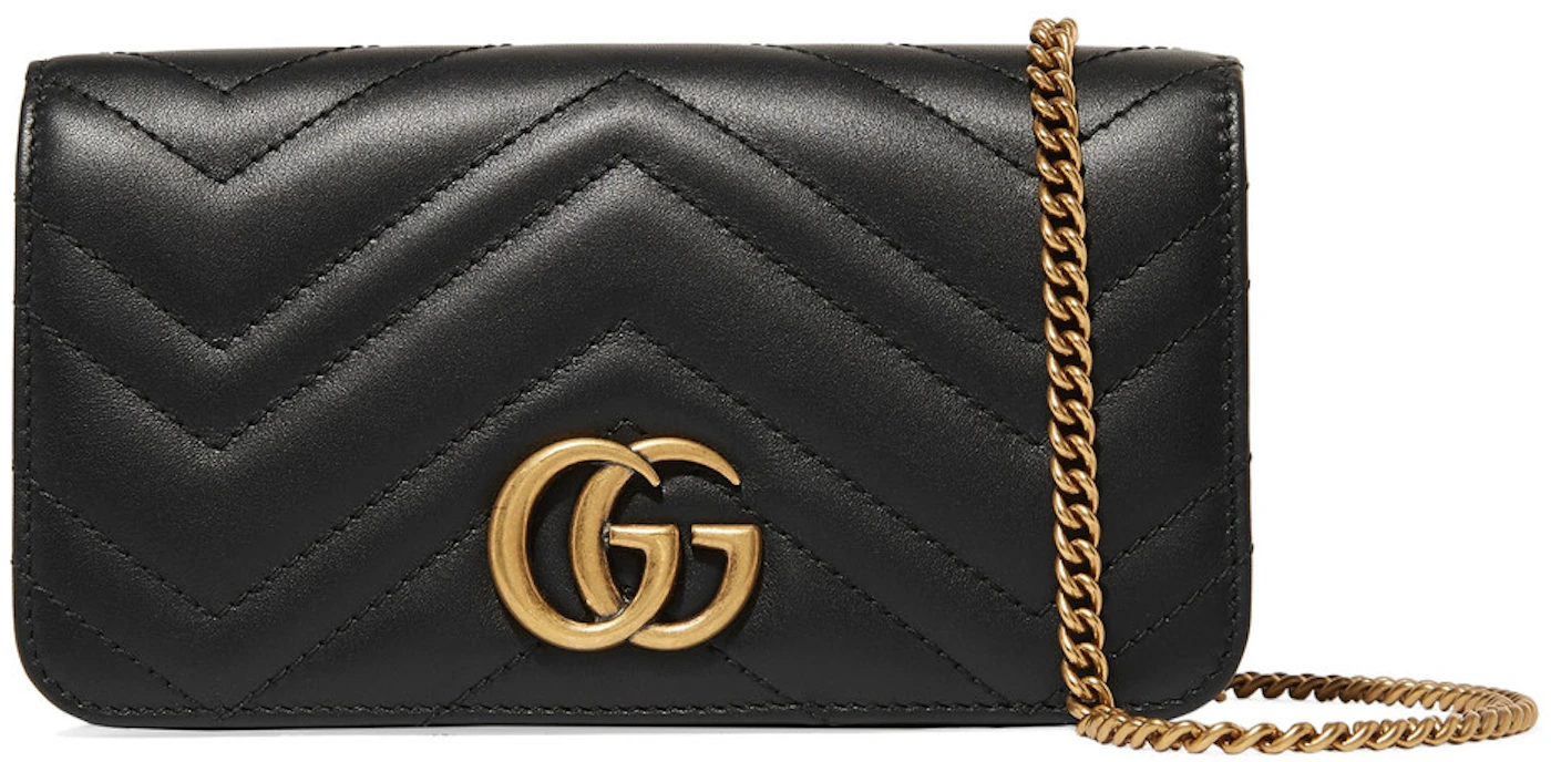 Gucci Marmont GG Shoulder Bag Quilted Leather Mini Black in Calfskin ...