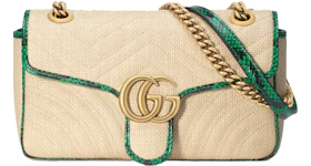 Gucci GG Marmont Shoulder Bag Raffia Small Beige/Green