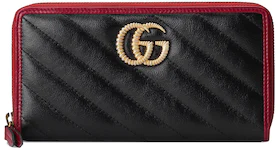 Gucci GG Marmont Zip Around Wallet Diagonal Matelasse Black/Cerise