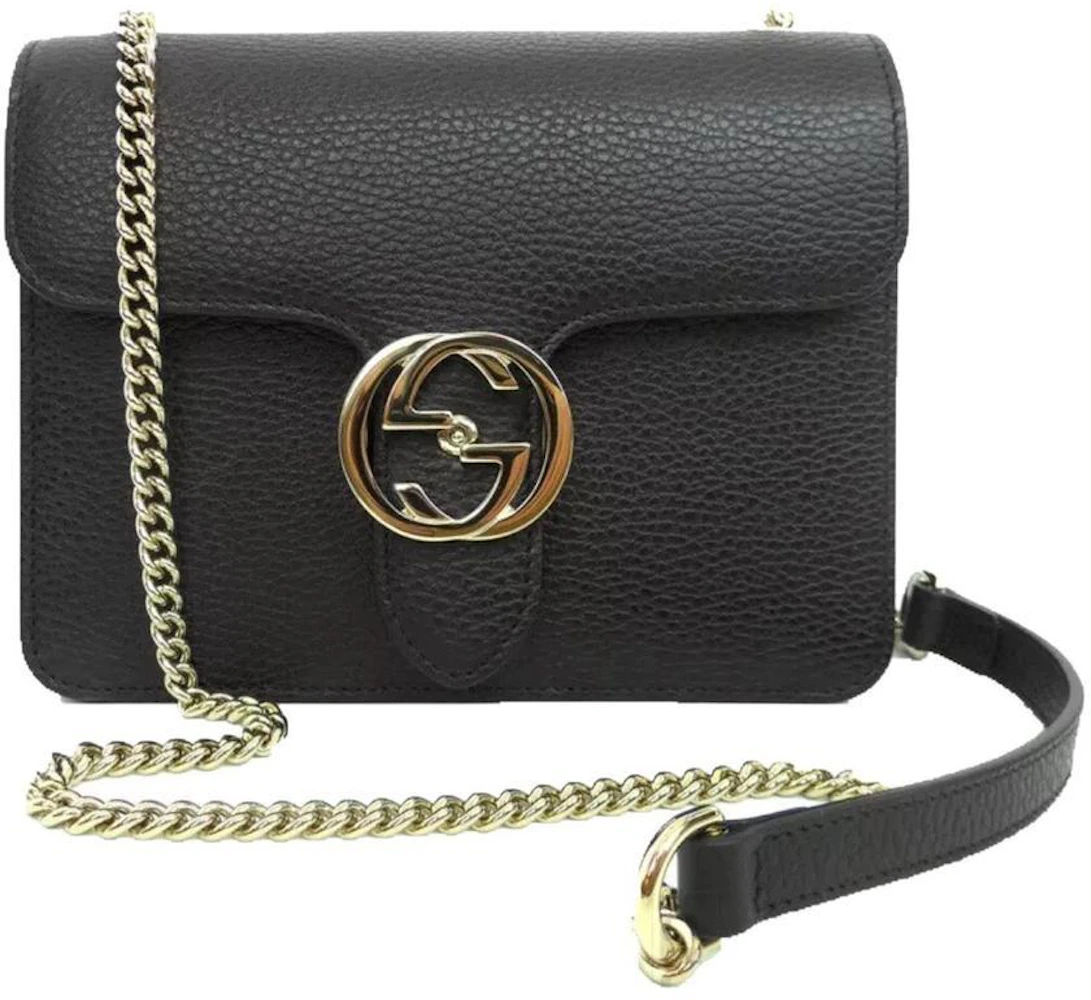 Gucci Interlocking Shoulder Bag Gg Small Black Leather