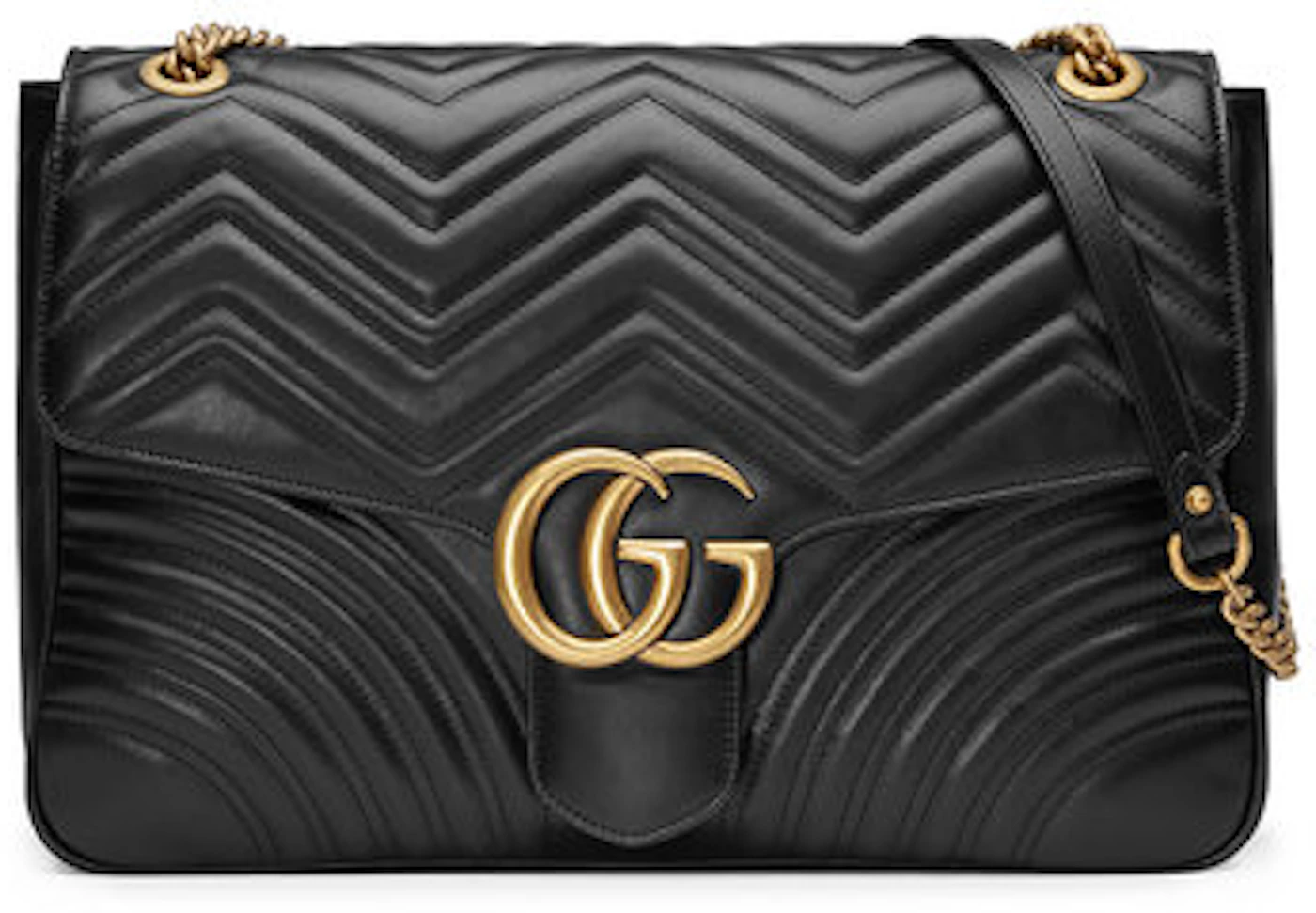 Gucci GG Marmont Matelasse Large Black in Calfskin with Antique Gold - US