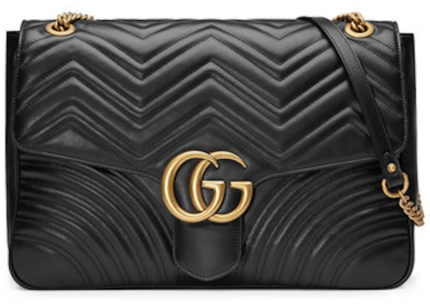 Gucci GG Marmont Matelasse Large Black in Calfskin with Antique Gold - US