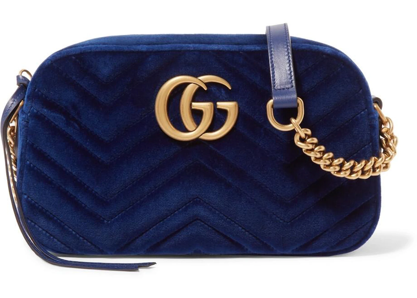 Gucci GG Marmont Crossbody Matelasse Velvet Small Cobalt Blue in Velvet  with Gold-tone - US