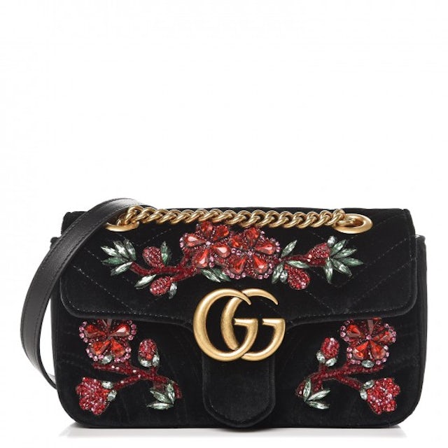 Gucci red GG Marmont mini velvet bag