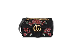 Gucci GG Marmont Matelasse Embroidered Floral Gems Mini Black