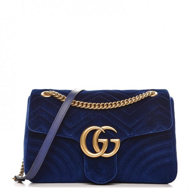 Gucci GG Marmont Medium Blue Velvet Shoulder Bag