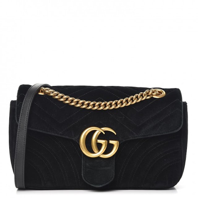 Gucci GG Marmont Shoulder Bag Velvet Small Black in Velvet with Gold-tone -  US
