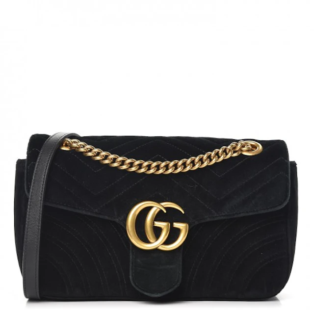 lørdag præcedens klassekammerat Gucci GG Marmont Shoulder Bag Velvet Small Black in Velvet with Gold-tone