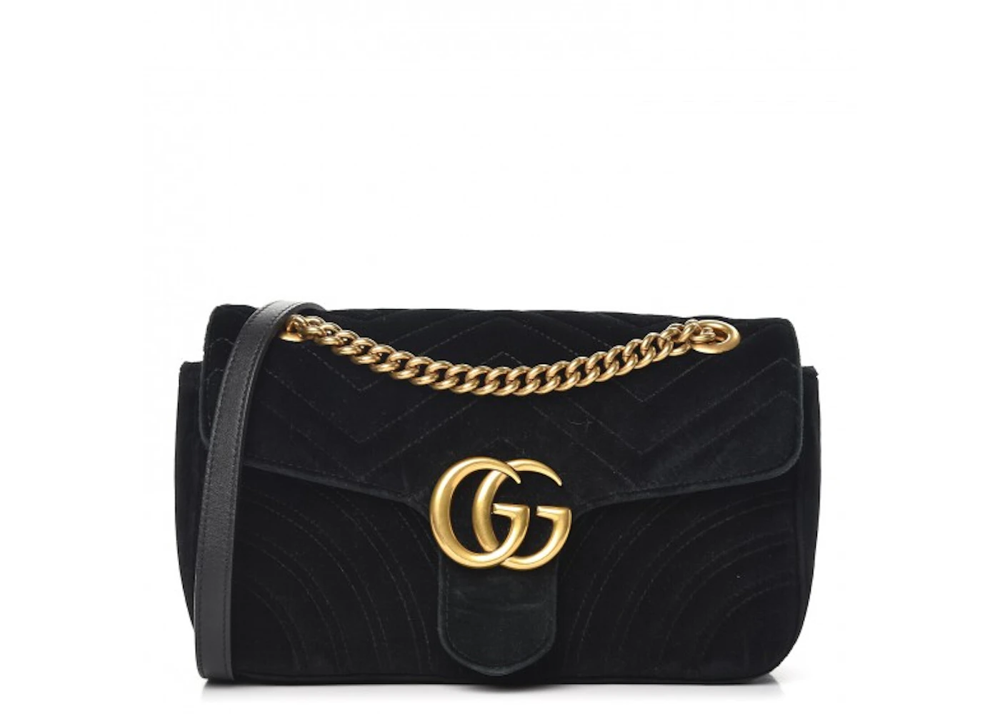 Gucci GG Marmont Shoulder Bag Velvet Small Black in Velvet with Gold-tone -  US