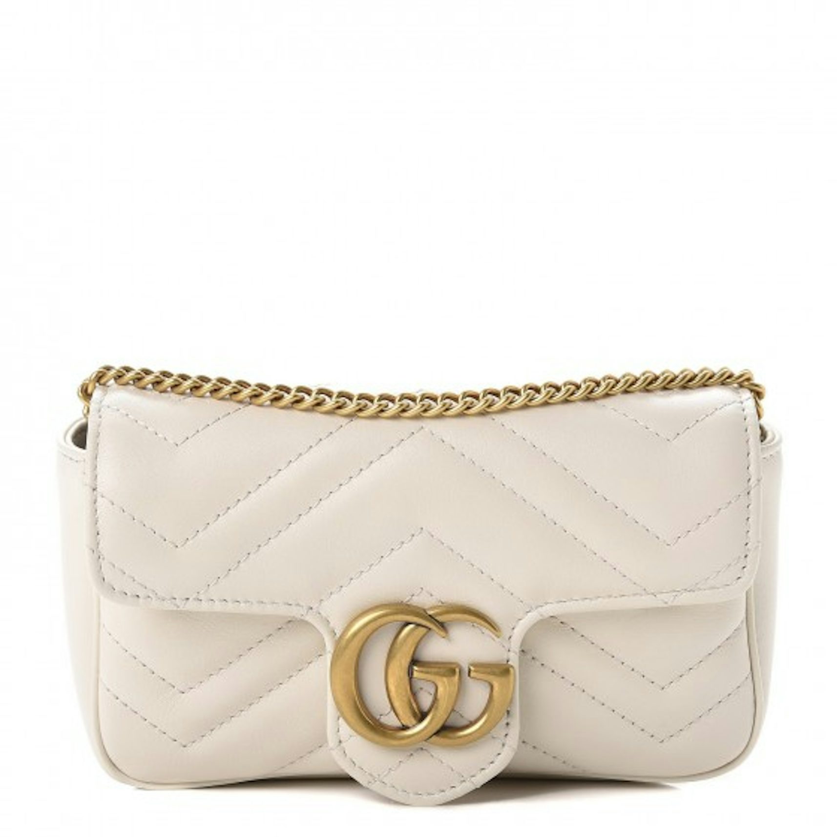 Gucci GG Marmont Matelasse Super Mini Bag White in Leather with ANTIQUE  GOLDTONE - US