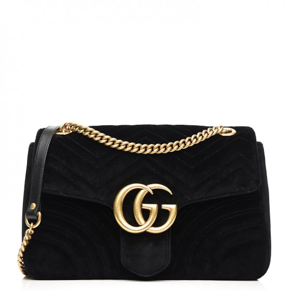 Gucci Gg Marmont Velvet Black Matelassé Small Shoulder Bag For Sale at  1stDibs