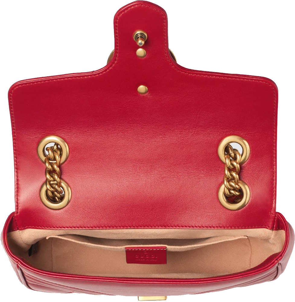 Gucci GG Marmont Matelasse Mini Hibiscus Red in Leather with Antique ...