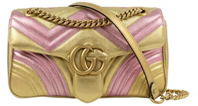 Gucci Marmont Matelasse Shoulder Bag GG Metallic Medium Gold/Pink