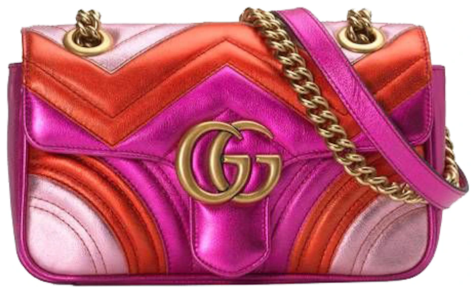 Gucci Marmont Matelasse Bag Mini GG Metallic Red/Pink in Calfskin Leather with Antique