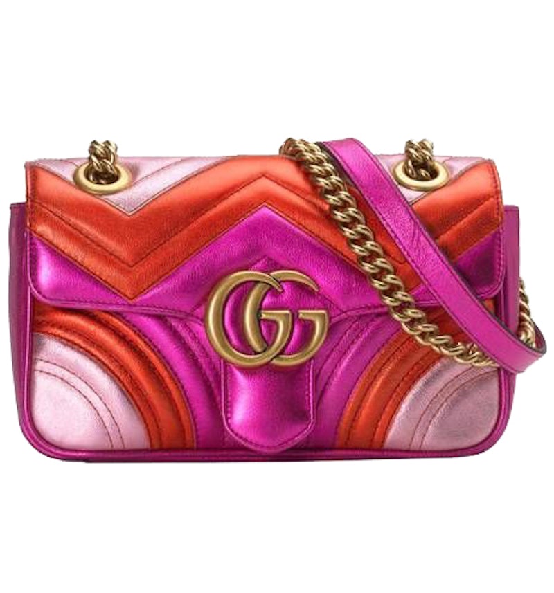 Gucci Marmont Matelasse Shoulder Bag Mini GG Metallic Red/Pink in