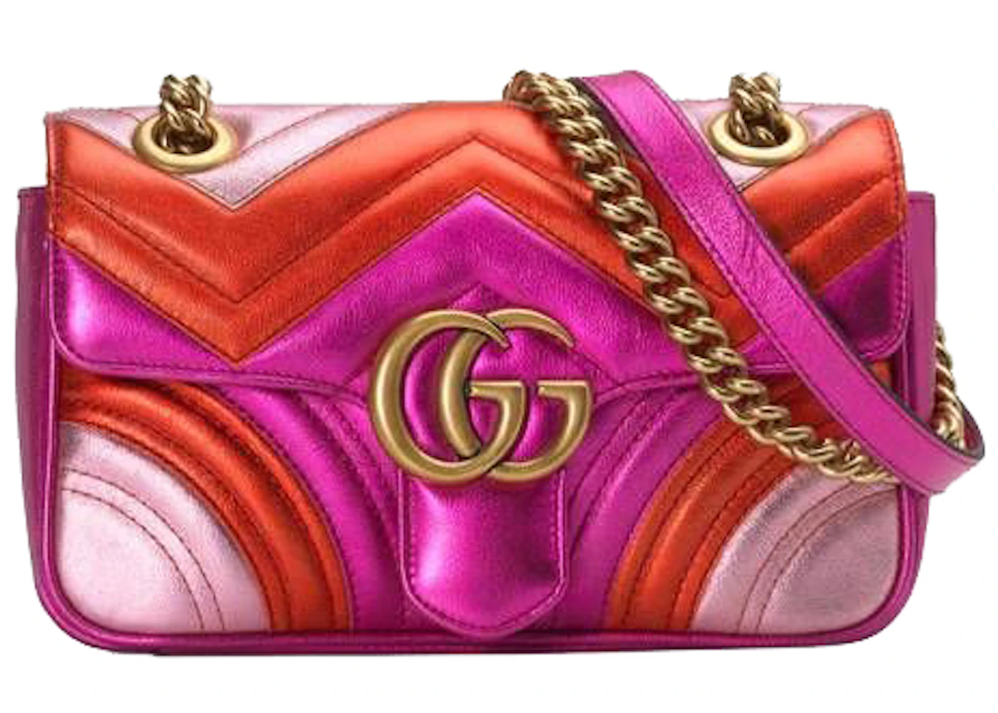 Gucci Marmont Matelasse Shoulder Bag Mini GG Metallic Red/Pink in Calfskin  Leather with Antique Gold-tone - US