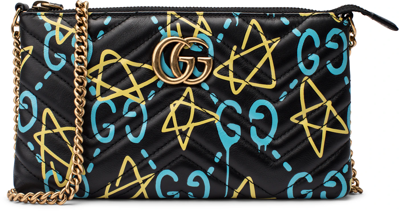 Gucci GG Marmont Matelasse GucciGhost Mini Black in Leather with Gold ...