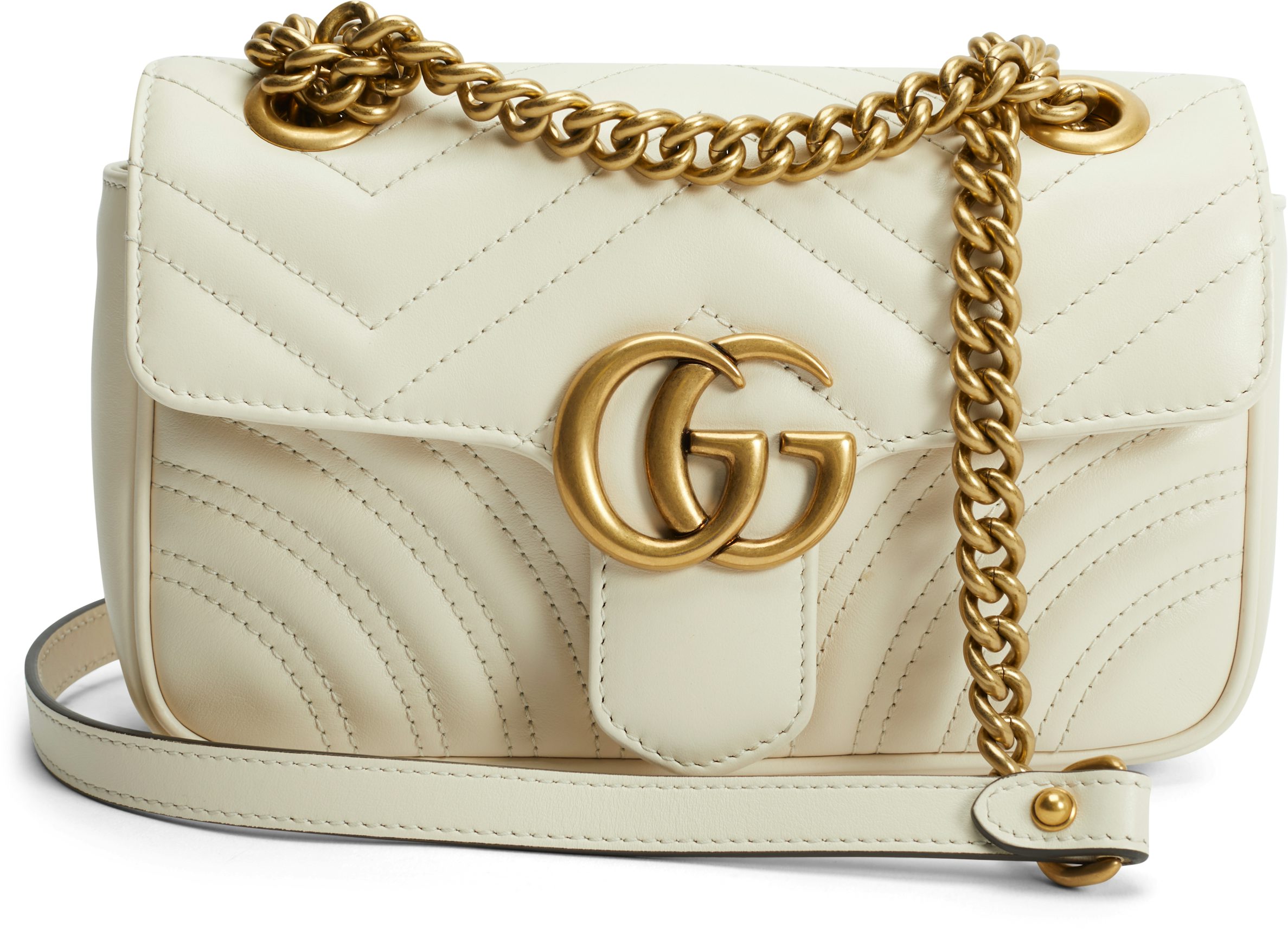 Gucci GG Marmont Matelasse Mini White in Leather with ANTIQUE
