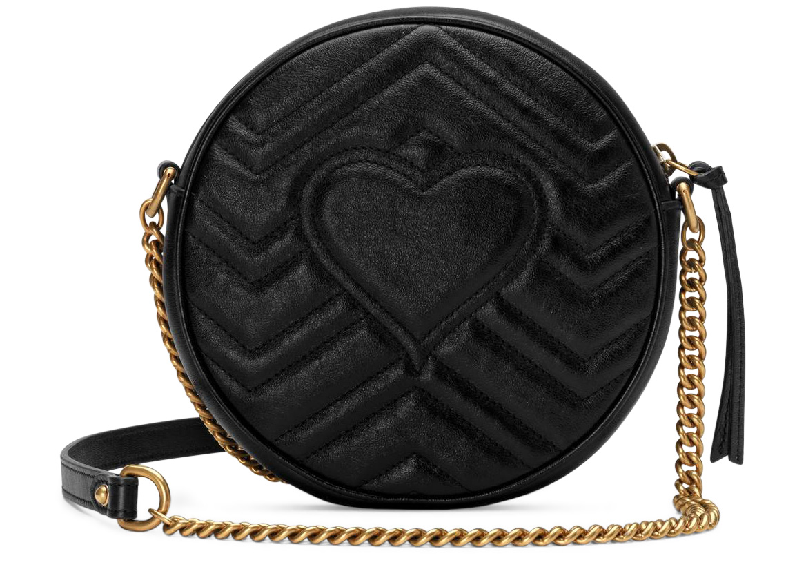 Gucci GG Marmont Round Shoulder Bag Mini Black in Matelasse