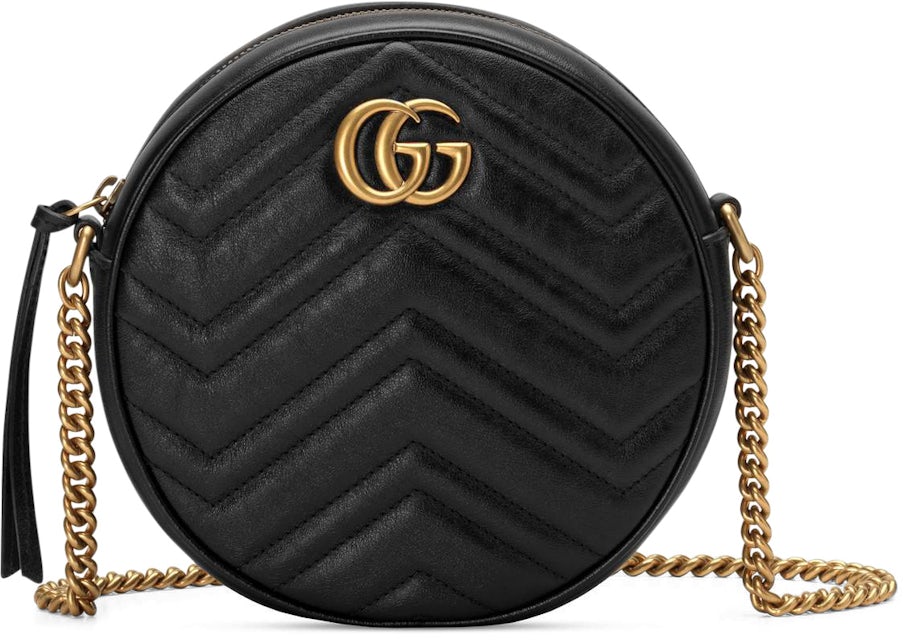 Gucci GG Marmont Round Shoulder Bag Mini Black in Matelasse Leather with  Antique Gold-tone - US