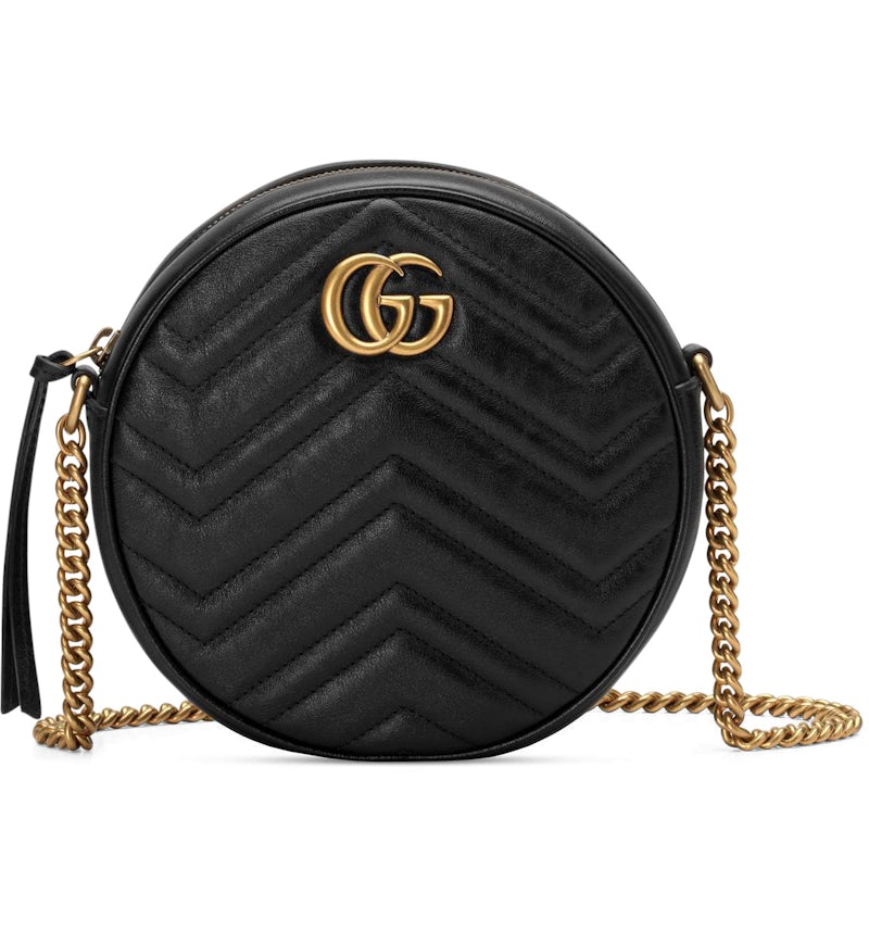 Gucci GG Marmont Round Shoulder Bag Mini Black in Matelasse