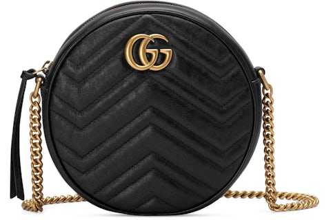 Gucci GG Marmont Round Shoulder Bag Mini Black in Matelasse