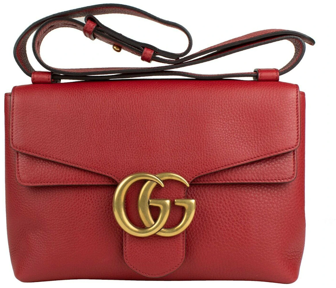Gucci Interlocking G Shoulder Bag Small Red in Pebbled Caflskin with  Gold-tone - US