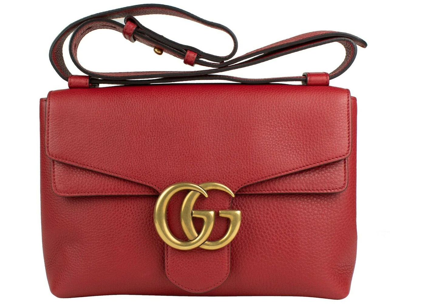 Gucci Marmont Shoulder Bag GG Red in Pebbled Calfskin with Gold-tone - US