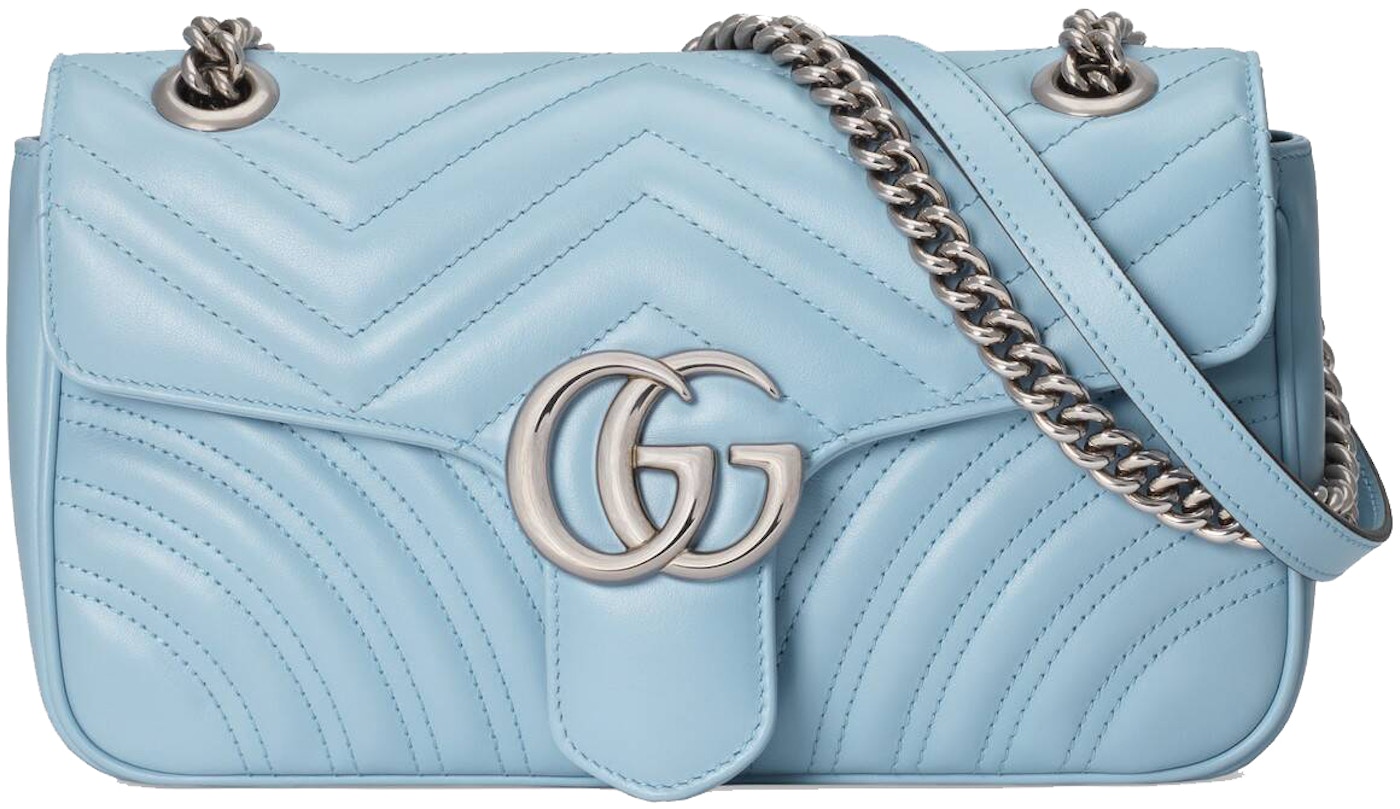 Gucci Marmont Shoulder Bag GG Small Pastel Blue in Matelasse Calfskin ...