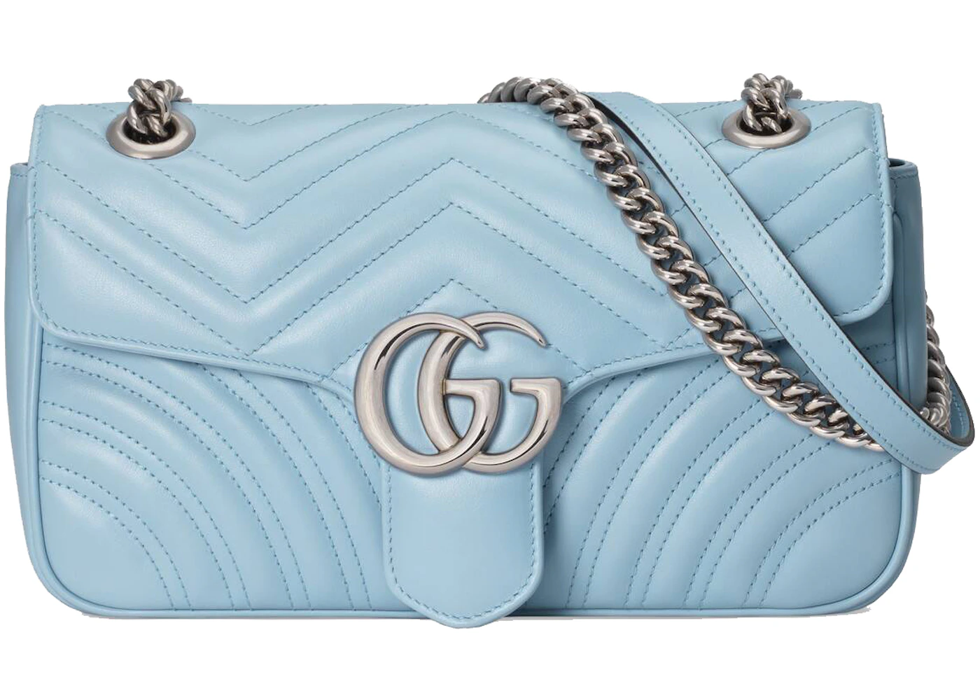 Gucci Marmont Shoulder Bag GG Small Pastel Blue in Matelasse Calfskin ...