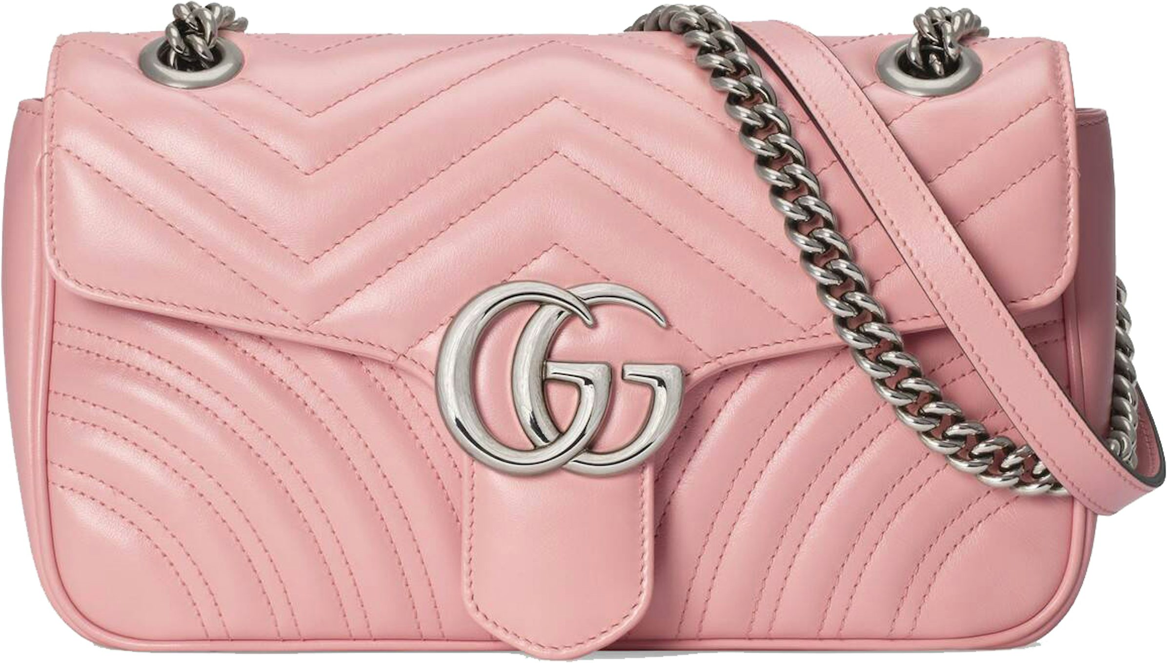 Gucci Marmont Shoulder Bag GG Small Pastel Pink in Matelasse Calfskin  Leather with Palladium-tone - US