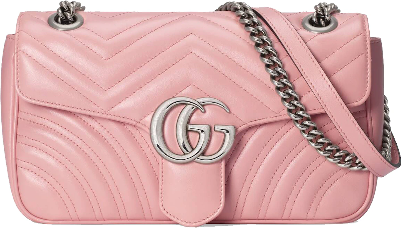 Gucci Marmont Shoulder Bag GG Small Pastel Pink in Matelasse Calfskin  Leather with Palladium-tone - FR