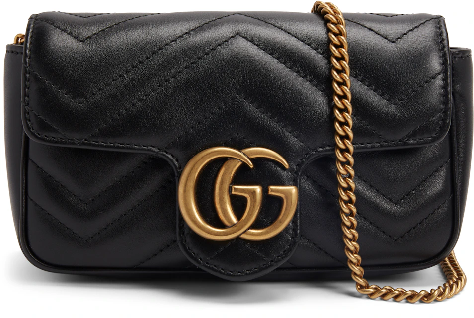 Aanvulling Suri halen Gucci GG Marmont Matelasse Super Mini Bag Black in Leather with ANTIQUE  GOLDTONE