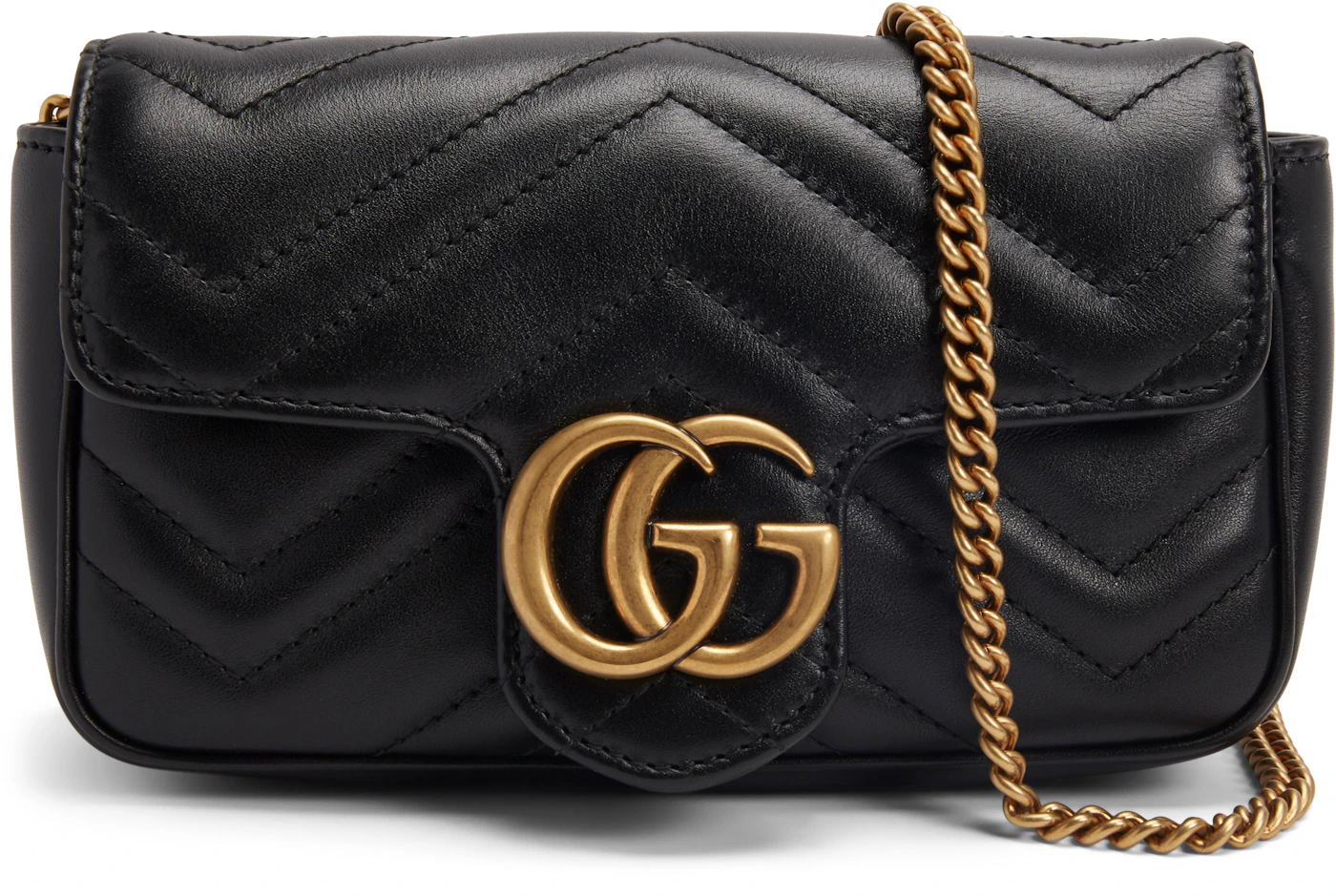 Gucci GG Marmont Matelasse Super Mini Bag Black in Leather with ANTIQUE  GOLDTONE - US